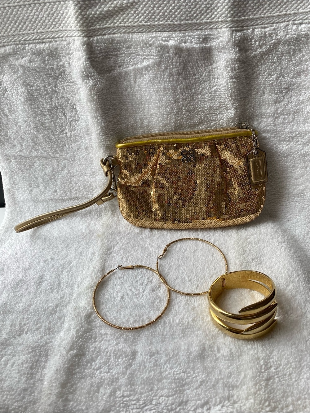 Coach Gold Sequin Wristlet Mini Bag